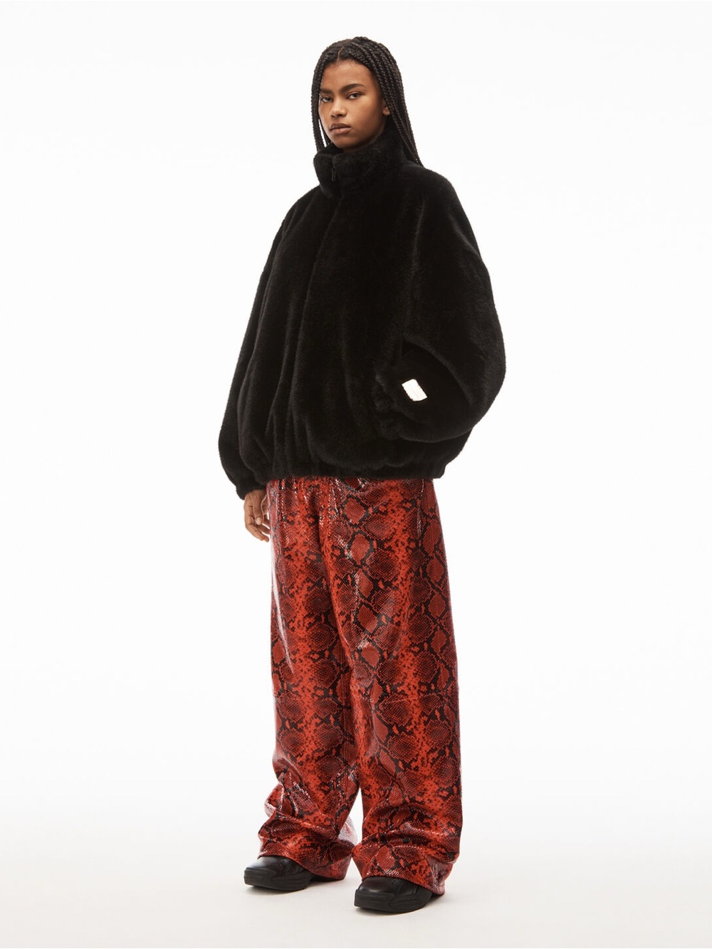 RARE! Alexander Wang Faux Fur Track Jacket with Logo Metal Plate Trim XXS